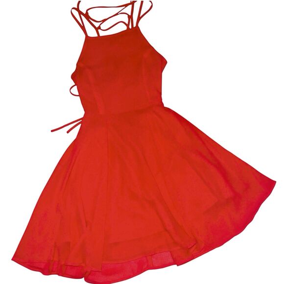Lulus Solid Red Strappy Dress Size XS Womens Party Lace Up Cross Back Fit Flare - Picture 2 of 10